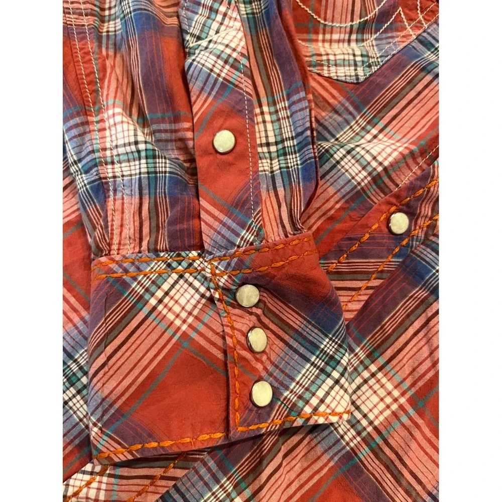 True Religion Long Sleeve Pearl Snap Long Sleeve‎ Shirt Western Plaid Size 3XL